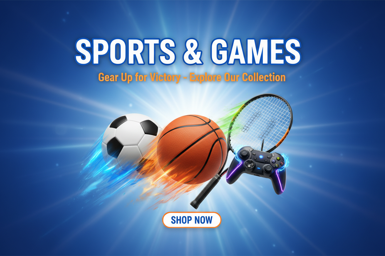 
Sports & Games This is my product, this is my category. Please generate me a nice banner for it, which should include a nice image, headline description, and a shop button.